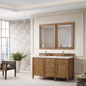 James Martin 650-V60D-SBR-3ENC Brittany 60 Inch Double Vanity Cabinet with Ethereal Noctis Quartz Top - Saddle Brown