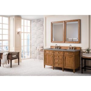 James Martin 650-V60D-SBR-3GEX Brittany 60 Inch Saddle Brown Double Vanity with 3 CM Grey Expo Quartz Top