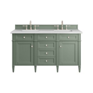 James Martin 650-V60D-SC-3AF Brittany 60 Inch Smokey Celadon Double Sink Vanity with 3 cm Arctic Fall Top