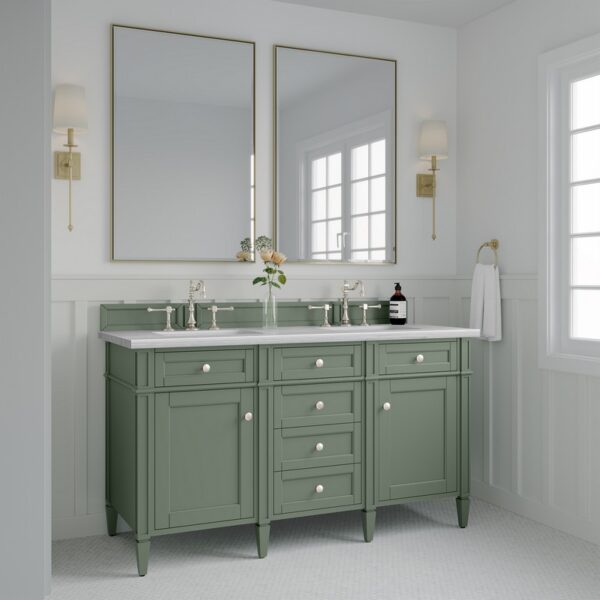 James Martin 650-V60D-SC-3AF Brittany 60 Inch Smokey Celadon Double Sink Vanity with 3 cm Arctic Fall Top