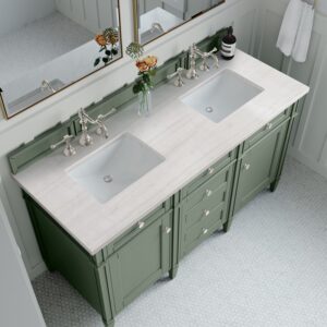 James Martin 650-V60D-SC-3AF Brittany 60 Inch Smokey Celadon Double Sink Vanity with 3 cm Arctic Fall Top