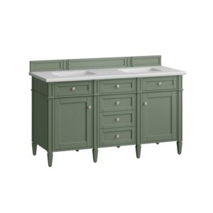 James Martin 650-V60D-SC-3AF Brittany 60 Inch Smokey Celadon Double Sink Vanity with 3 cm Arctic Fall Top