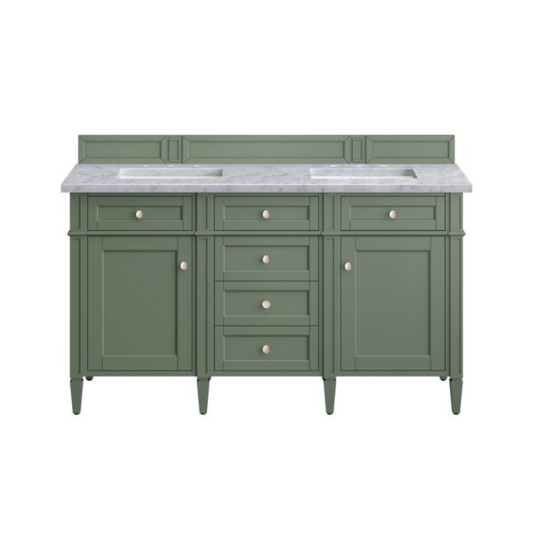 James Martin 650-V60D-SC-3CAR Brittany 60 Inch Smokey Celadon Double Sink Vanity with 3 cm Carrara Marble Top