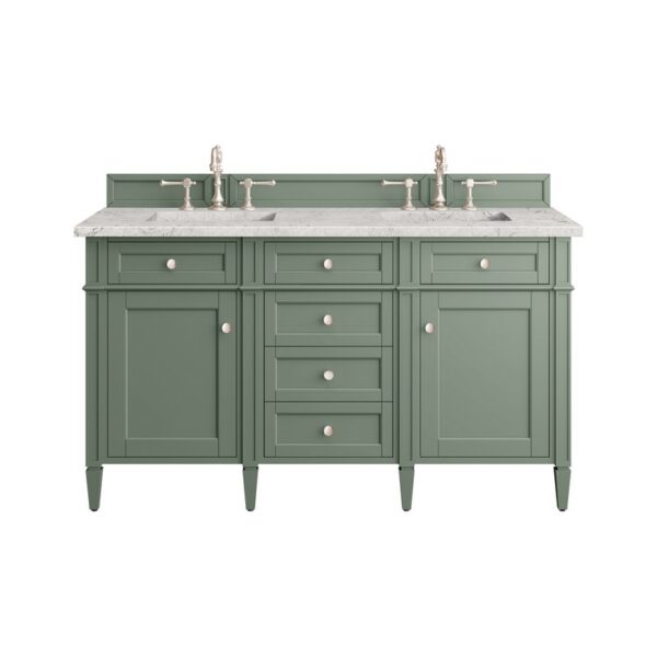 James Martin 650-V60D-SC-3EJP Brittany 60 Inch Smokey Celadon Double Sink Vanity with 3 cm Eternal Jasmine Pearl Top