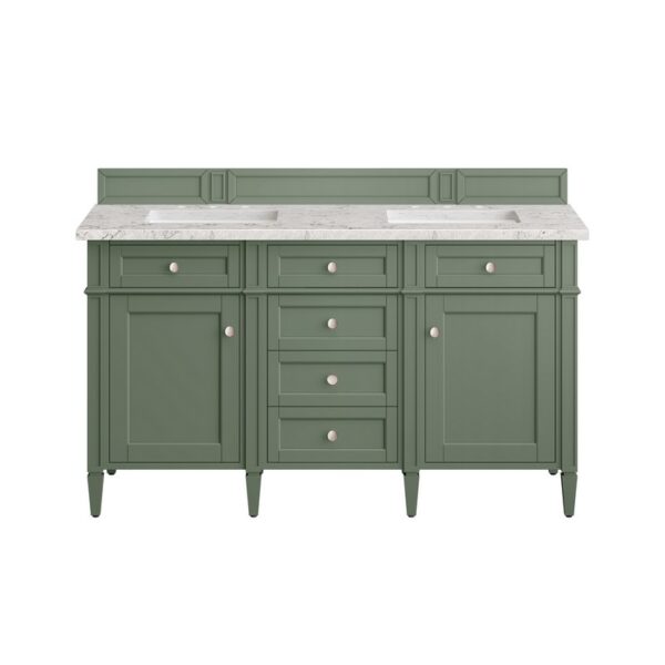 James Martin 650-V60D-SC-3EJP Brittany 60 Inch Smokey Celadon Double Sink Vanity with 3 cm Eternal Jasmine Pearl Top