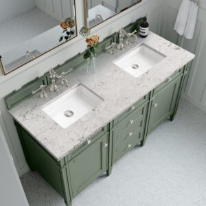 James Martin 650-V60D-SC-3EJP Brittany 60 Inch Smokey Celadon Double Sink Vanity with 3 cm Eternal Jasmine Pearl Top