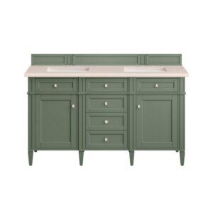 James Martin 650-V60D-SC-3EMR Brittany 60 Inch Smokey Celadon Double Sink Vanity with 3 cm Eternal Marfil Top