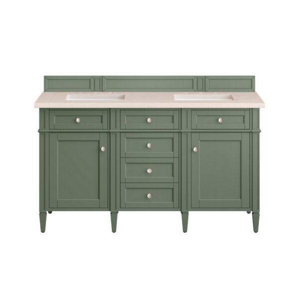 James Martin 650-V60D-SC-3EMR Brittany 60 Inch Smokey Celadon Double Sink Vanity with 3 cm Eternal Marfil Top