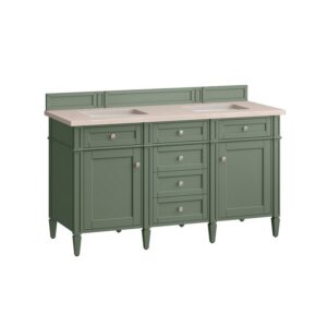 James Martin 650-V60D-SC-3EMR Brittany 60 Inch Smokey Celadon Double Sink Vanity with 3 cm Eternal Marfil Top