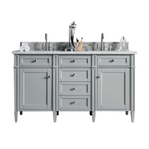 James Martin 650-V60D-UGR-3AF Brittany 60 Inch Urban Gray Double Vanity with 3 cm Arctic Fall Solid Surface Top