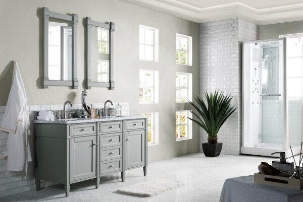 James Martin 650-V60D-UGR-3CAR Brittany 60 Inch Urban Gray Double Vanity with 3 cm Carrara Marble Top