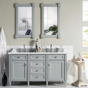 James Martin 650-V60D-UGR-3ENC Brittany 60 Inch Double Vanity Cabinet with Ethereal Noctis Quartz Top - Urban Gray