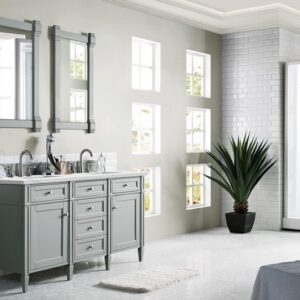 James Martin 650-V60D-UGR-3ENC Brittany 60 Inch Double Vanity Cabinet with Ethereal Noctis Quartz Top - Urban Gray