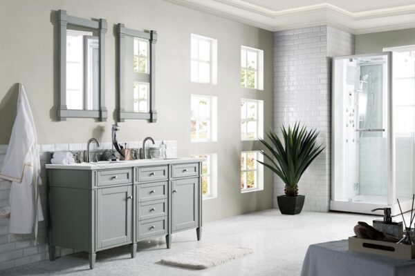 James Martin 650-V60D-UGR-3ENC Brittany 60 Inch Double Vanity Cabinet with Ethereal Noctis Quartz Top - Urban Gray