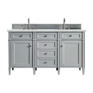 James Martin 650-V60D-UGR-3ENC Brittany 60 Inch Double Vanity Cabinet with Ethereal Noctis Quartz Top - Urban Gray