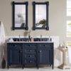 James Martin 650-V60D-VBL-3CAR Brittany 60 Inch Victory Blue Double Vanity with 3 cm Carrara Marble Top