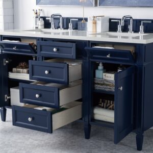 James Martin 650-V60D-VBL-3EJP Brittany 60 Inch Victory Blue Double Vanity with 3 cm Eternal Jasmine Pearl Quartz Top with Sink