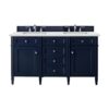 James Martin 650-V60D-VBL-3ENC Brittany 60 Inch Double Vanity Cabinet with Ethereal Noctis Quartz Top - Victory Blue