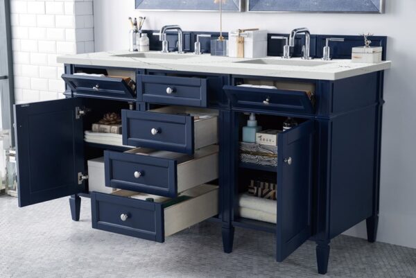 James Martin 650-V60D-VBL-3ENC Brittany 60 Inch Double Vanity Cabinet with Ethereal Noctis Quartz Top - Victory Blue