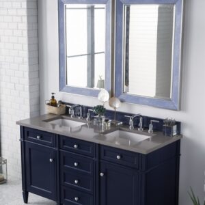 James Martin 650-V60D-VBL-3GEX Brittany 60 Inch Victory Blue Double Vanity with 3 cm Grey Expo Quartz Top with Sink