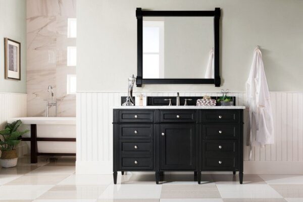 James Martin 650-V60S-BKO-3AF Brittany 60 Inch Single Vanity in Black Onyx with 3 cm Arctic Fall Solid Surface Top