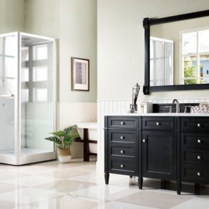 James Martin 650-V60S-BKO-3AF Brittany 60 Inch Single Vanity in Black Onyx with 3 cm Arctic Fall Solid Surface Top