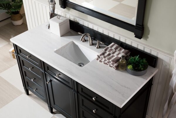 James Martin 650-V60S-BKO-3AF Brittany 60 Inch Single Vanity in Black Onyx with 3 cm Arctic Fall Solid Surface Top