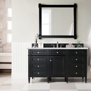 James Martin 650-V60S-BKO-3ENC Brittany 60 Inch Single Vanity Cabinet with Ethereal Noctis Quartz Top - Black Onyx