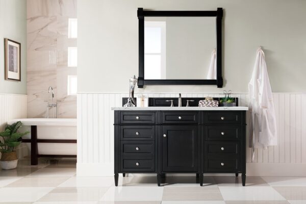 James Martin 650-V60S-BKO-3ENC Brittany 60 Inch Single Vanity Cabinet with Ethereal Noctis Quartz Top - Black Onyx