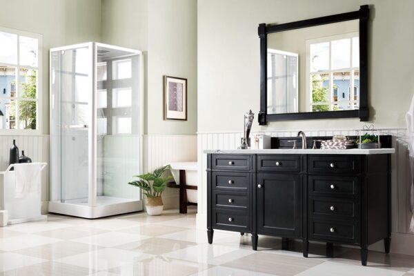 James Martin 650-V60S-BKO-3ENC Brittany 60 Inch Single Vanity Cabinet with Ethereal Noctis Quartz Top - Black Onyx