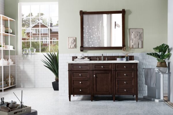 James Martin 650-V60S-BNM-3ENC Brittany 60 Inch Single Vanity Cabinet with Ethereal Noctis Quartz Top - Burnished Mahogany