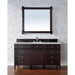 James Martin 650-V60S-BNM-3ESR Brittany 60 Inch Burnished Mahogany Single Vanity with 3 CM Eternal Serena Quartz Top