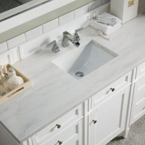 James Martin 650-V60S-BW-3AF Brittany 60 Inch Bright White Single Vanity with 3 cm Arctic Fall Solid Surface Top