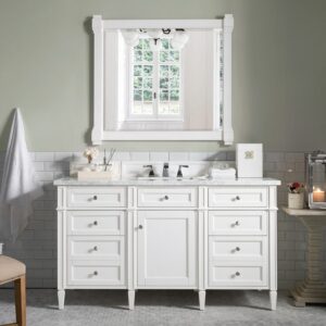 James Martin 650-V60S-BW-3CAR Brittany 60 Inch Bright White Single Vanity with 3 cm Carrara Marble Top