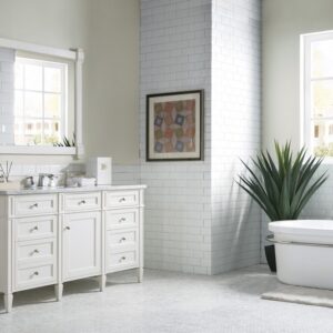 James Martin 650-V60S-BW-3CAR Brittany 60 Inch Bright White Single Vanity with 3 cm Carrara Marble Top