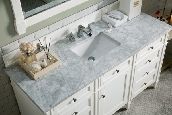 James Martin 650-V60S-BW-3CAR Brittany 60 Inch Bright White Single Vanity with 3 cm Carrara Marble Top