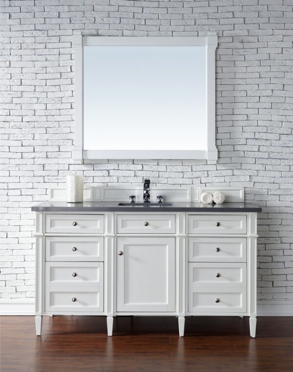 James Martin 650-V60S-BW-3CSP Brittany 60 Inch Bright White Single Vanity with 3 cm Charcoal Soapstone Quartz Top with Sink