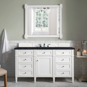 James Martin 650-V60S-BW-3CSP Brittany 60 Inch Bright White Single Vanity with 3 cm Charcoal Soapstone Quartz Top with Sink