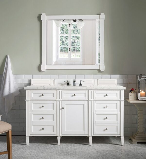 James Martin 650-V60S-BW-3EJP Brittany 60 Inch Bright White Single Vanity with 3 cm Eternal Jasmine Pearl Quartz Top with Sink