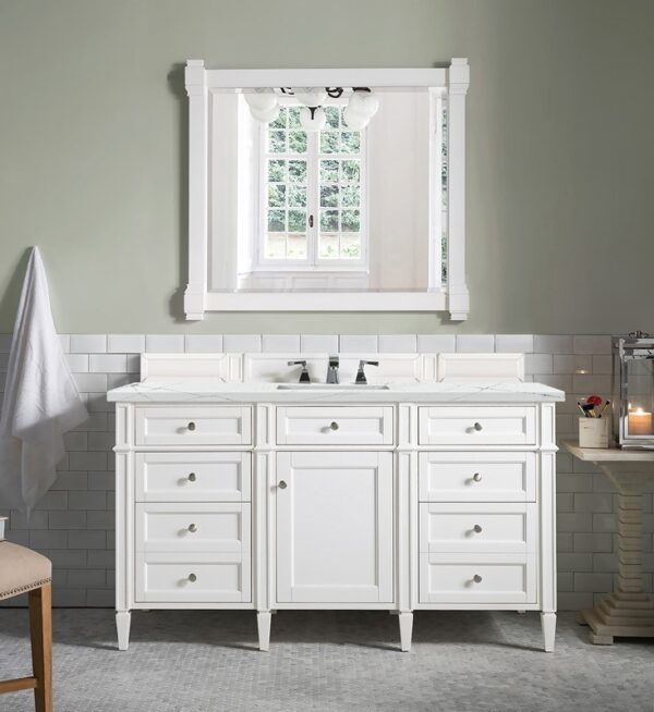 James Martin 650-V60S-BW-3ENC Brittany 60 Inch Single Vanity Cabinet with Ethereal Noctis Quartz Top - Bright White