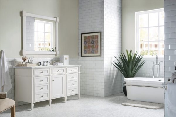 James Martin 650-V60S-BW-3ENC Brittany 60 Inch Single Vanity Cabinet with Ethereal Noctis Quartz Top - Bright White