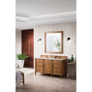 James Martin 650-V60S-SBR-3EJP Brittany 60 Inch Saddle Brown Single Vanity with 3 CM Eternal Jasmine Pearl Quartz Top