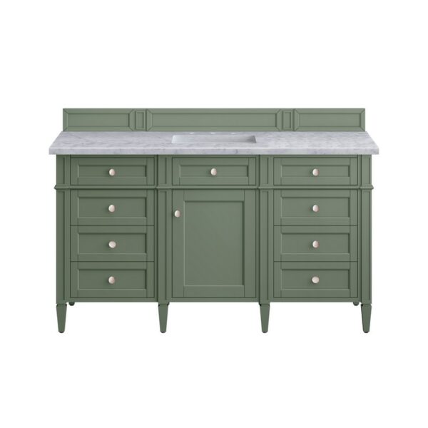 James Martin 650-V60S-SC-3CAR Brittany 60 Inch Smokey Celadon Single Sink Vanity with 3 cm Carrara Marble Top