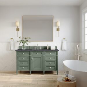 James Martin 650-V60S-SC-3CSP Brittany 60 Inch Smokey Celadon Single Sink Vanity with 3 cm Charcoal Soapstone Top