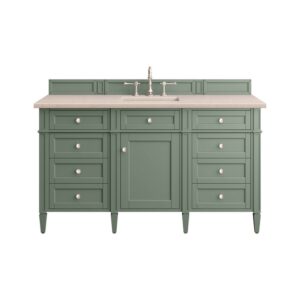 James Martin 650-V60S-SC-3EMR Brittany 60 Inch Smokey Celadon Single Sink Vanity with 3 cm Eternal Marfil Top