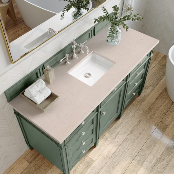 James Martin 650-V60S-SC-3EMR Brittany 60 Inch Smokey Celadon Single Sink Vanity with 3 cm Eternal Marfil Top