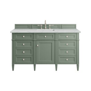 James Martin 650-V60S-SC-3ENC Brittany 60 Inch Smokey Celadon Single Sink Vanity with 3 cm Ethereal Noctis Top