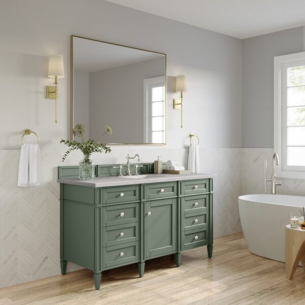 James Martin 650-V60S-SC-3ESR Brittany 60 Inch Smokey Celadon Single Sink Vanity with 3 cm Eternal Serena Top