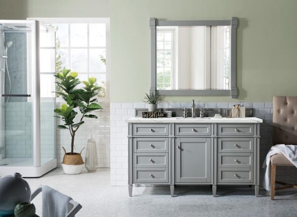 James Martin 650-V60S-UGR-3ENC Brittany 60 Inch Single Vanity Cabinet with Ethereal Noctis Quartz Top - Urban Gray