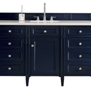 James Martin 650-V60S-VBL-3CAR Brittany 60 Inch Victory Blue Single Vanity with 3 cm Carrara Marble Top